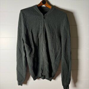 Massimo Dutti Waffle Knit Cotton Cashmere Full Zip Sweater Sz XL Navy